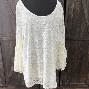 Elegant Floral Lace Blouse in Cream 3xl Lily Morgan